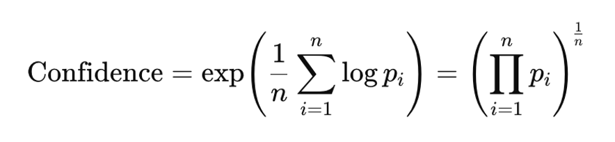 Confidence formula: geometric mean of token probabilities